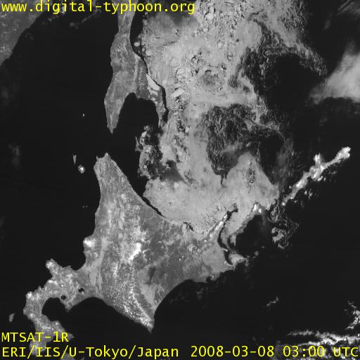 2008年3月8日12時(JST)の気象衛星ひまわり可視画像