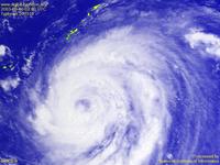 Typhoon Wallpaper Image : Typhoon 200310 (ETAU) : Typhoon ETAU approaching to Okinawa: GOES-9 Visible image (1024x768) : August 6, 2003, 02:00(UTC)