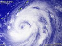 Typhoon Wallpaper Image : Typhoon 200310 (ETAU) : Typhoon ETAU approaching to Okinawa: GOES-9 Visible image (1024x768) : August 6, 2003, 05:00(UTC)