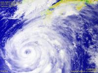 Typhoon Wallpaper Image : Typhoon 200310 (ETAU) : Typhoon ETAU just passed Okinawa: GOES-9 Visible image (1024x768) : August 7, 2003, 05:00(UTC)